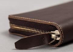Coffee Leather Mens Zipper Travel Wallet Passport Wallet Clutch Wallets for Men - imessengerbags