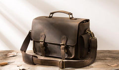 Coffee Vintage Leather Mens Camera Messenger Bag Crossbody Camera Bags for Men - imessengerbags