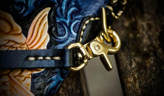 Handmade Leather Men Tooled Carp Cool Leather Wallet Long Phone Wallets for Men - imessengerbags