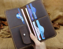 Handmade Leather Mens Cool Travel Long Wallet Card Holder Card Slim Clutch Wallets for Men - imessengerbags