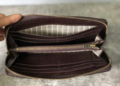 Genuine Leather Mens Cool Long Leather Phone Wallet Zipper Clutch Wallet for Men - imessengerbags