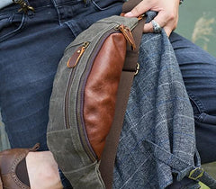 Canvas Leather Mens Fanny Pack Canvas Waist Bag Small Canvas Chest Bag for Men