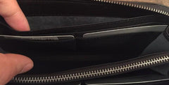 Genuine Leather Mens Cool Long Leather Wallet Zipper Clutch Wristlet Wallet for Men - imessengerbags
