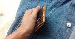 Handmade Leather Mens Slim Front Pocket Wallets Leather Card Wallet for Men - imessengerbags