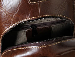 Genuine Leather Mens Cool Chest Bag Sling Bag Crossbody Bag Travel Bag Hiking Bag for men