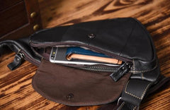 Genuine Leather Mens Cool Chest Bag Sling Bag Crossbody Bag Travel Bag Hiking Bag for men - imessengerbags