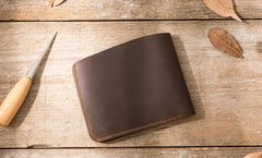 Coffee Cool Leather Mens Small Wallet Bifold Vintage Slim billfold Wallet for Men - imessengerbags