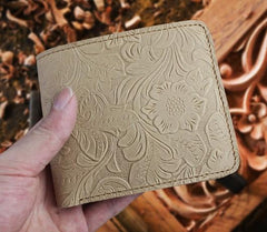 Handmade Leather Floral Mens Cool Slim Leather Wallet Men billfold Wallets Bifold for Men - imessengerbags
