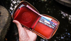 Handmade Leather Small Tibetan Tooled Mens billfold Wallet Cool Chain Wallet Biker Wallet for Men