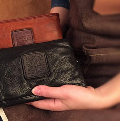 Genuine Leather Mens Cool Long Leather Wallet Cards Phone Zipper Clutch Wristlet Wallet for Men - imessengerbags