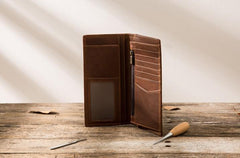 Cool Vintage Slim Mens long Wallet Leather Wallet Bifold Long Wallets for Men - imessengerbags