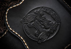 Handmade Leather Black Mens Tooled Skull Chain Biker Wallet Cool Leather Wallet Long Clutch Wallets for Men - imessengerbags