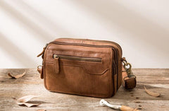 Cool Leather Mens Small Messenger Bags Shoulder Bags for Men