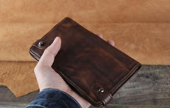 Handmade Leather Mens Cool Long Leather Wallet Bifold Clutch Wallet for Men - imessengerbags