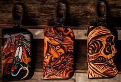 Handmade Leather Biker Mens Cool Car Key Wallet Coin Wallet Pouch Car KeyChain for Men - imessengerbags