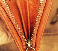 Genuine Leather Mens Cool Long Leather Wallet Zipper Clutch Wristlet Wallet for Men - imessengerbags