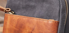 Cool Gray Canvas Leather Mens Sling Bag Chest Bag One Shoulder Pack for men - imessengerbags