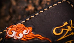 Handmade Leather Tooled Yellow Jambhala Mens Chain Biker Wallet Cool Leather Wallet Zipper Long Phone Wallets for Men - imessengerbags