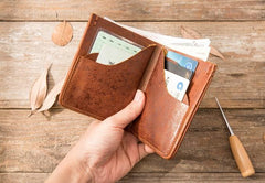 Handmade Leather Mens Small Wallets Bifold Vintage Slim billfold Wallet for Men - imessengerbags