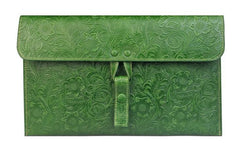 Handmade Leather Floral Tooled Mens Clutch Cool Slim Wallet Zipper Clutch Wristlet Wallet for Men