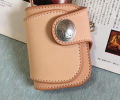 Handmade Leather Biker Wallet Mens Cool Short Chain Wallet Trucker Wallet with Chain