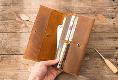 Vintage Slim long Wallet Leather Mens Tan Wallet Long Wallet for Men - imessengerbags