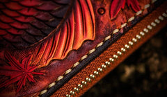 Handmade Leather Tooled Carp Mens Chain Biker Wallet Cool Leather Wallet Long Phone Wallets for Men