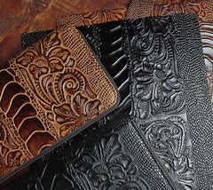Handmade Leather Mens Tooled Floral Cool Zipper Phone Travel Long Wallet Card Holder Card Slim Clutch Wallets for Men - imessengerbags