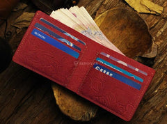 Handmade Leather Floral Mens Cool Slim Leather Wallet Men billfold Wallets Bifold for Men - imessengerbags