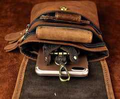 Mens Leather Small Belt Pouch Side Bag Waist Pouch Holster Belt Cases for Men