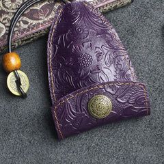 Handmade Leather Floral Mens Cool Car Key Wallet Coin Wallet Pouch Car KeyChain for Men - imessengerbags