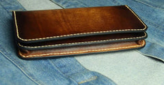 Coffee Vintage Leather Bifold Mens Large Long Wallet Leather Long Wallets for Men