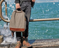 Cool Canvas Leather Mens Backpack Canvas Travel Bag Canvas School Bag for Men