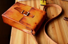 Handmade Vintage Leather Mens Messenger Bag Box Bag Brown Shoulder Bag for Men - imessengerbags