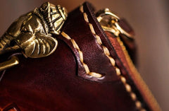 Handmade Leather Tooled Ganesh Mens Chain Biker Wallet Cool Leather Wallet Zipper Long Phone Wallets for Men