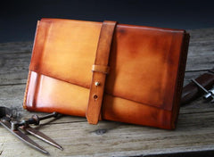 Handmade Leather Mens Brown Bifold Long Wallet Vintage Cool Clutch Wallet for Men