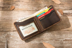 Cool Leather Mens Coffee Slim Small Wallet Bifold Vintage billfold Wallet for Men - imessengerbags