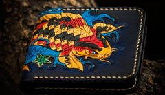Handmade Leather Carp Tooled Mens billfold Wallet Cool Leather Wallet Slim Wallet for Men - imessengerbags