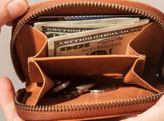 Vintage Leather Mens Small Wallet Zipper Card Coin Wallet for Men - imessengerbags