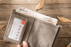 Gray Cool Leather Mens Small Wallet Bifold Vintage Slim billfold Wallet for Men - imessengerbags