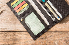 Cool Black Braided Leather Mens Long Wallet Long Wallet for Men - imessengerbags