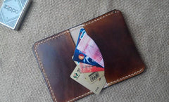 Vintage Leather Mens Slim Front Pocket Bifold Small Wallets Card Wallet for Men - imessengerbags