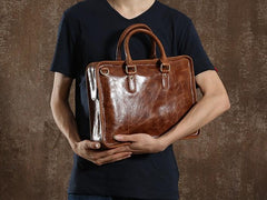 Handmade Leather Mens Cool Messenger Bag Briefcase Work Bag Business Bag Laptop Bag for men