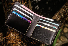 Handmade Leather Chinese Lion Tooled Mens billfold Wallet Cool Leather Wallet Slim Wallet for Men - imessengerbags