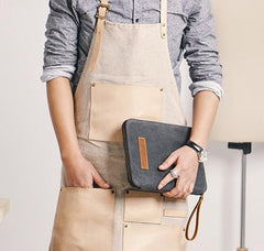 Gray Canvas Leather Mens Large Clutch Wallet Zipper Wristlet Bag Purse for Men