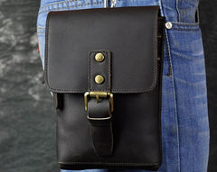 Mens Leather Small Side Bag  Waist Pouch COURIER BAG Holster Belt Case Belt Pouch for Men - imessengerbags