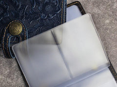 Handmade Leather Floral Mens Cool Short Wallet Card Holder Small Card Slim Wallets for Men
