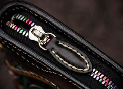Handmade Leather Chinese Monster Mens Chain Biker Wallet Cool Leather Wallet With Chain Wallets for Men