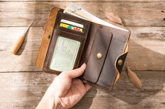 Vintage Slim long Wallets Leather Mens Coffee Wallet Long Wallet for Men - imessengerbags