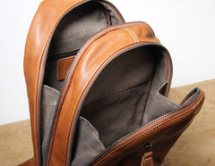 Genuine Leather Mens Cool Chest Bag Sling Bag Crossbody Bag Travel Bag Hiking Bag for men